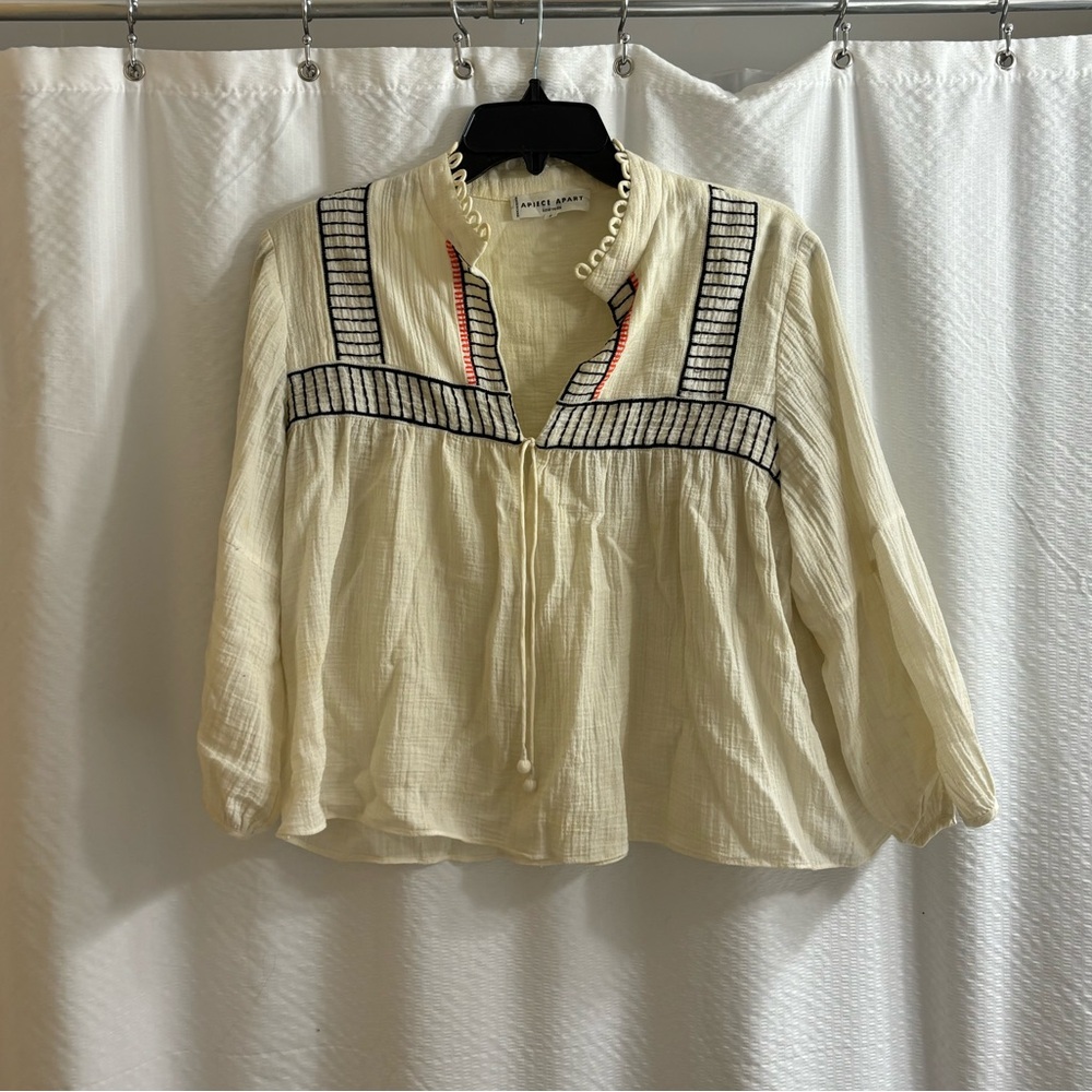 Apiece Apart Embroidered Loreto Blouse, 100% Cotton Summer Shirt